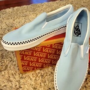 New Vans 8.5 men or 10 womens, baby blue.